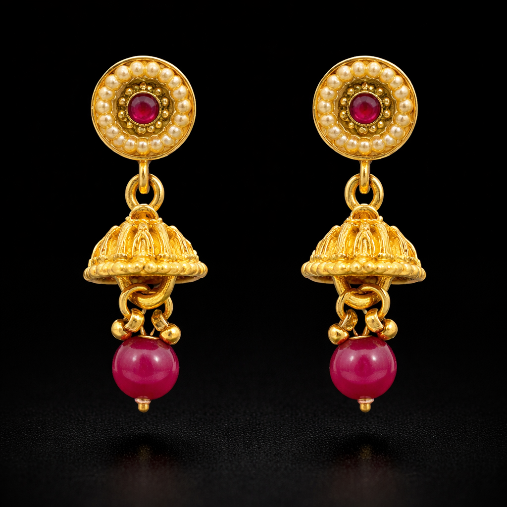 Royal Temple Style Antique Gold Choker Necklace Set with Jhumka Earrings