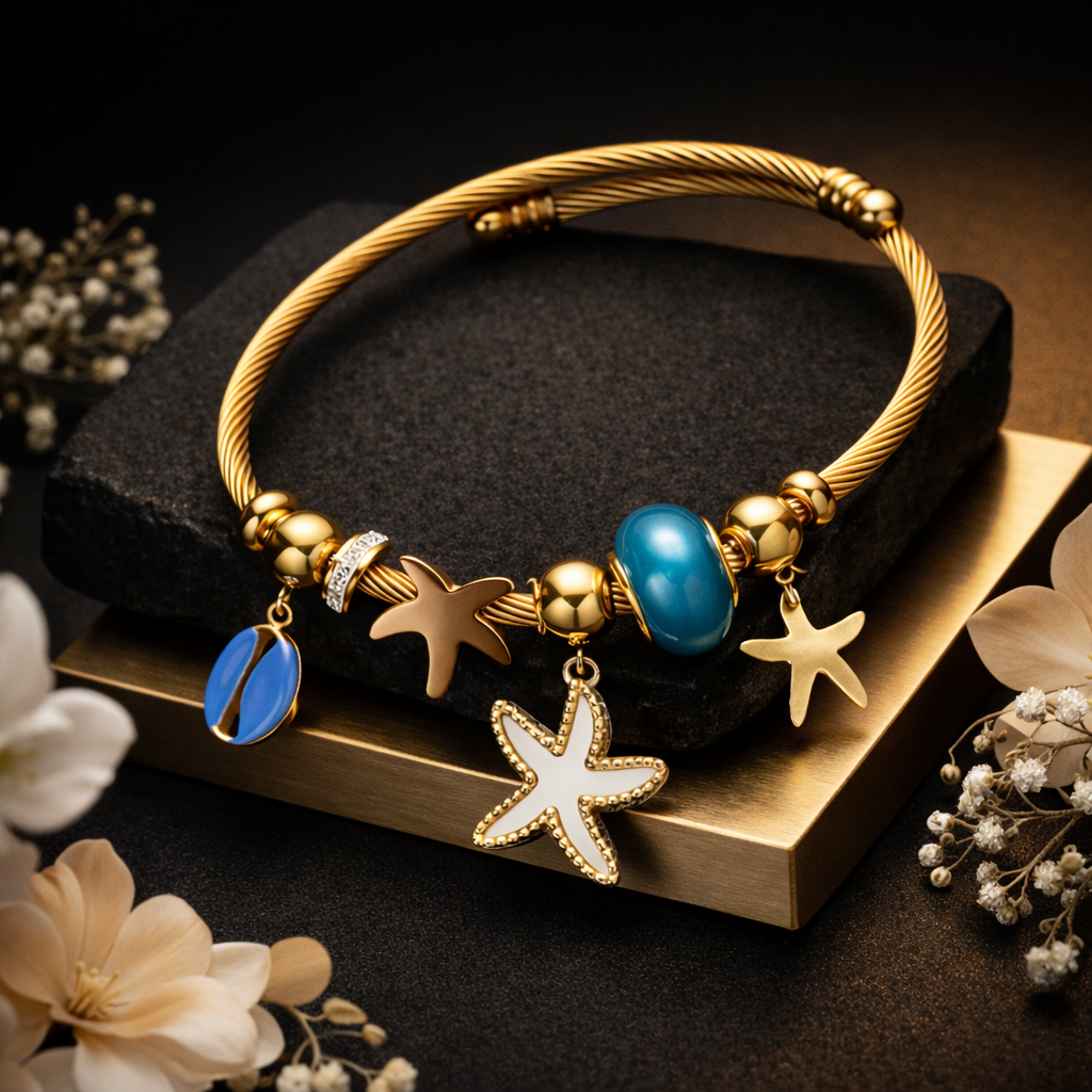 Anti-Tarnish Ocean Charm Gold Bracelet
