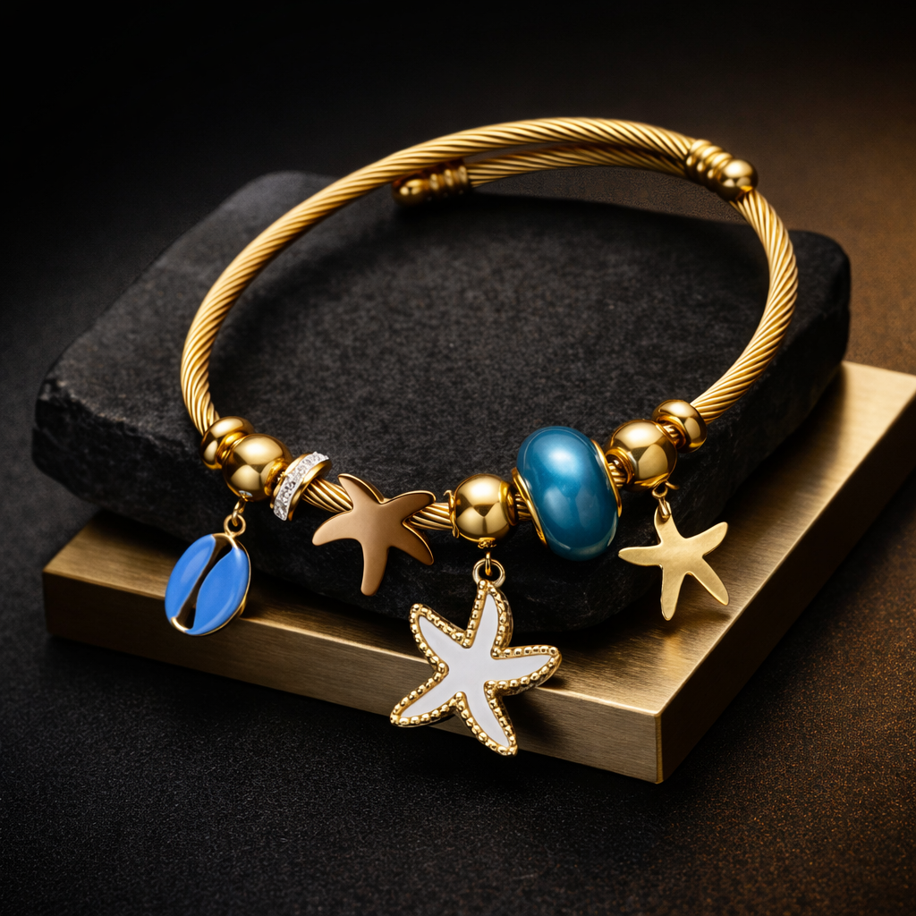 Anti-Tarnish Ocean Charm Gold Bracelet