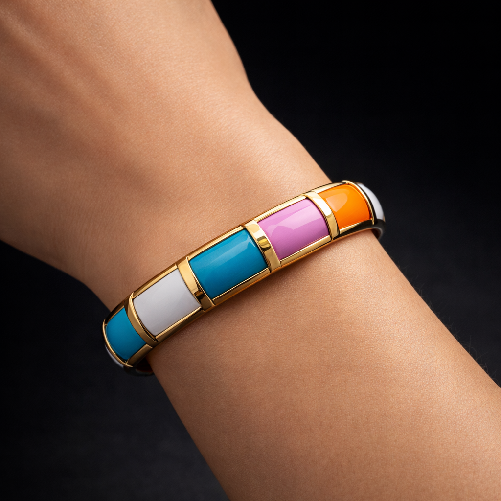Multicolor Enamel Gold Openable Bangle