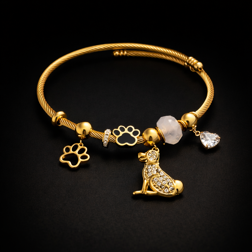 Anti-Tarnish Paw & Puppy Charm Gold Bracelet
