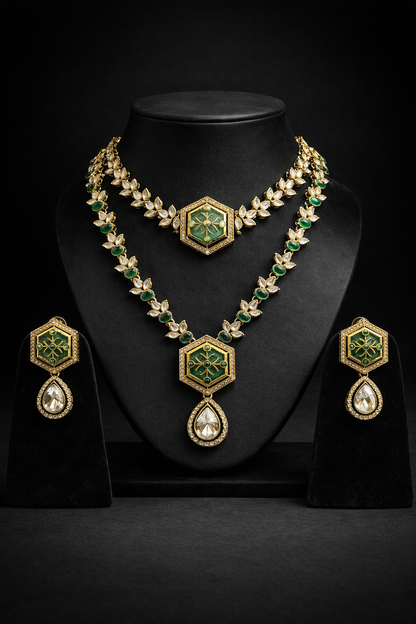Dual Layer Green Moissanite Necklace Set