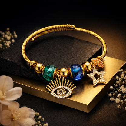 Anti-Tarnish Evil Eye Star Charm Gold Bracelet
