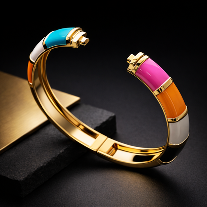 Multicolor Enamel Gold Openable Bangle