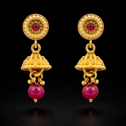 Royal Temple Style Antique Gold Choker Necklace Set with Jhumka Earrings