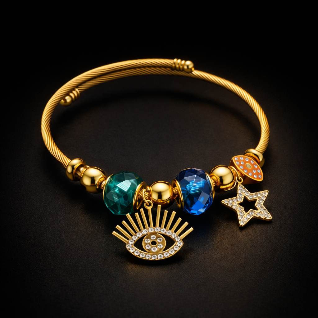 Anti-Tarnish Evil Eye Star Charm Gold Bracelet