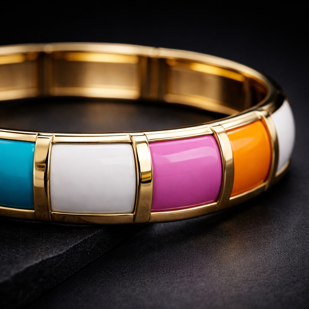 Multicolor Enamel Gold Openable Bangle