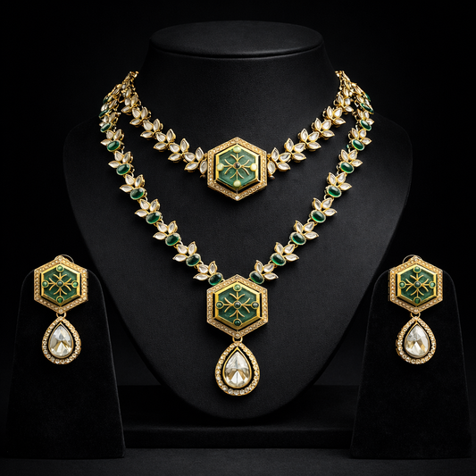 Dual Layer Green Moissanite Necklace Set