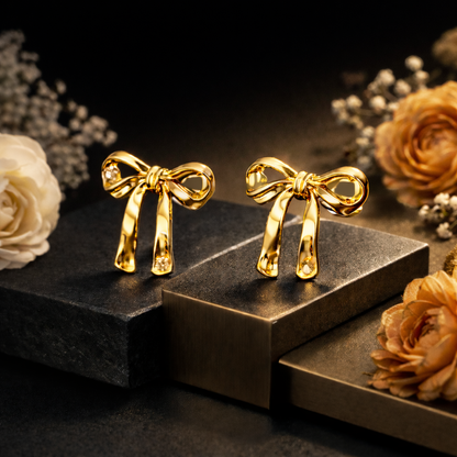 Golden Bow Anti-Tarnish Earrings