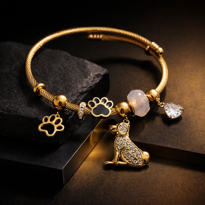 Anti-Tarnish Paw & Puppy Charm Gold Bracelet