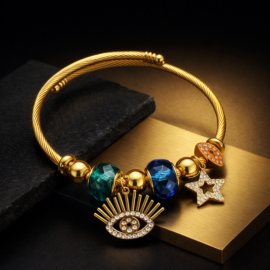 Anti-Tarnish Evil Eye Star Charm Gold Bracelet
