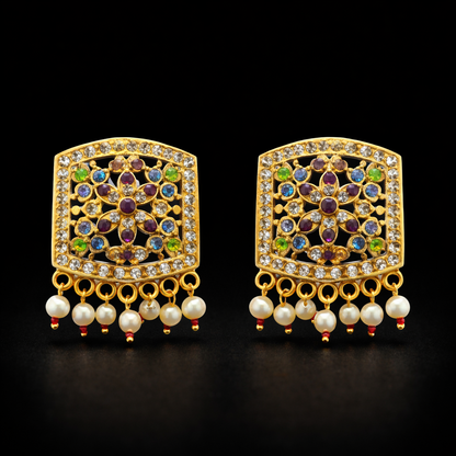 Royal Kundan Pearl Layered Necklace Set with Earrings