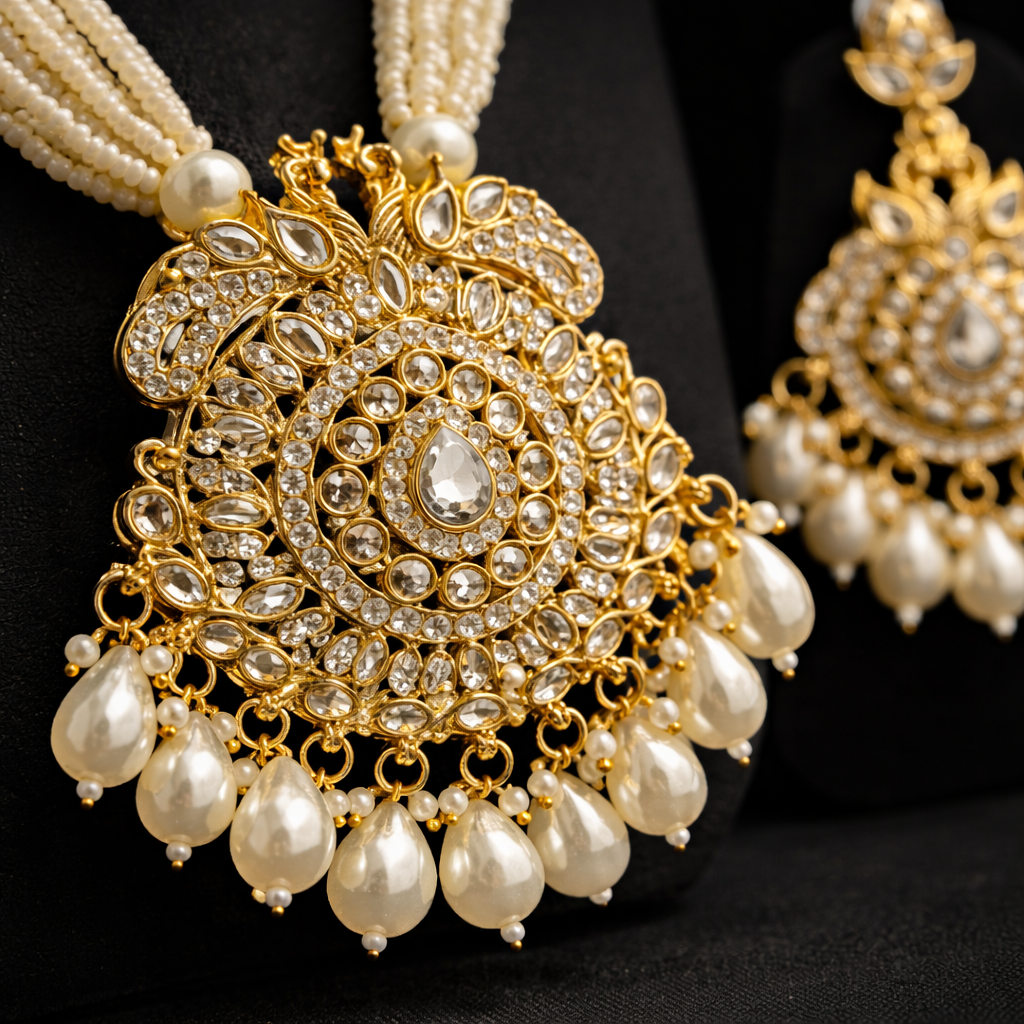 Traditional Long Pearl Kundan Set