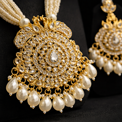 Traditional Long Pearl Kundan Set