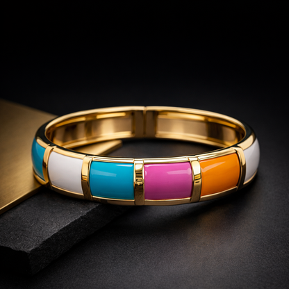 Multicolor Enamel Gold Openable Bangle