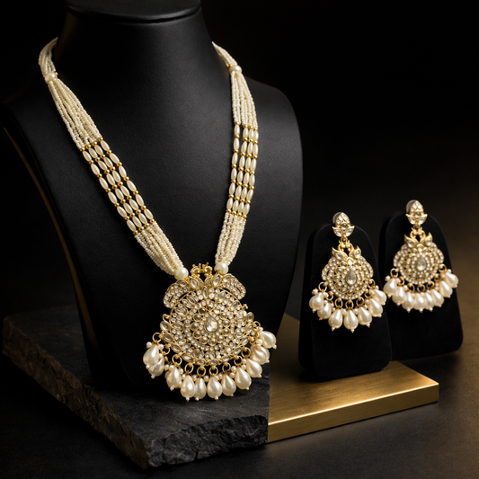 Traditional Long Pearl Kundan Set