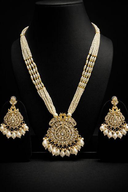 Traditional Long Pearl Kundan Set