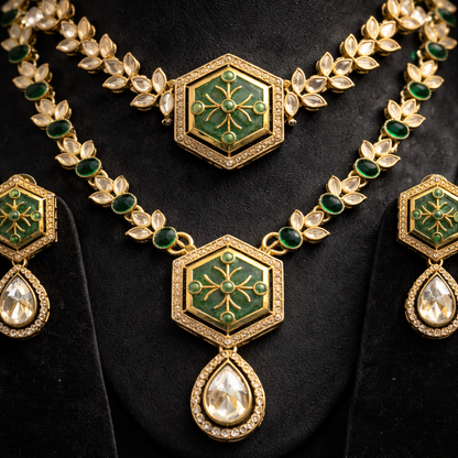 Dual Layer Green Moissanite Necklace Set