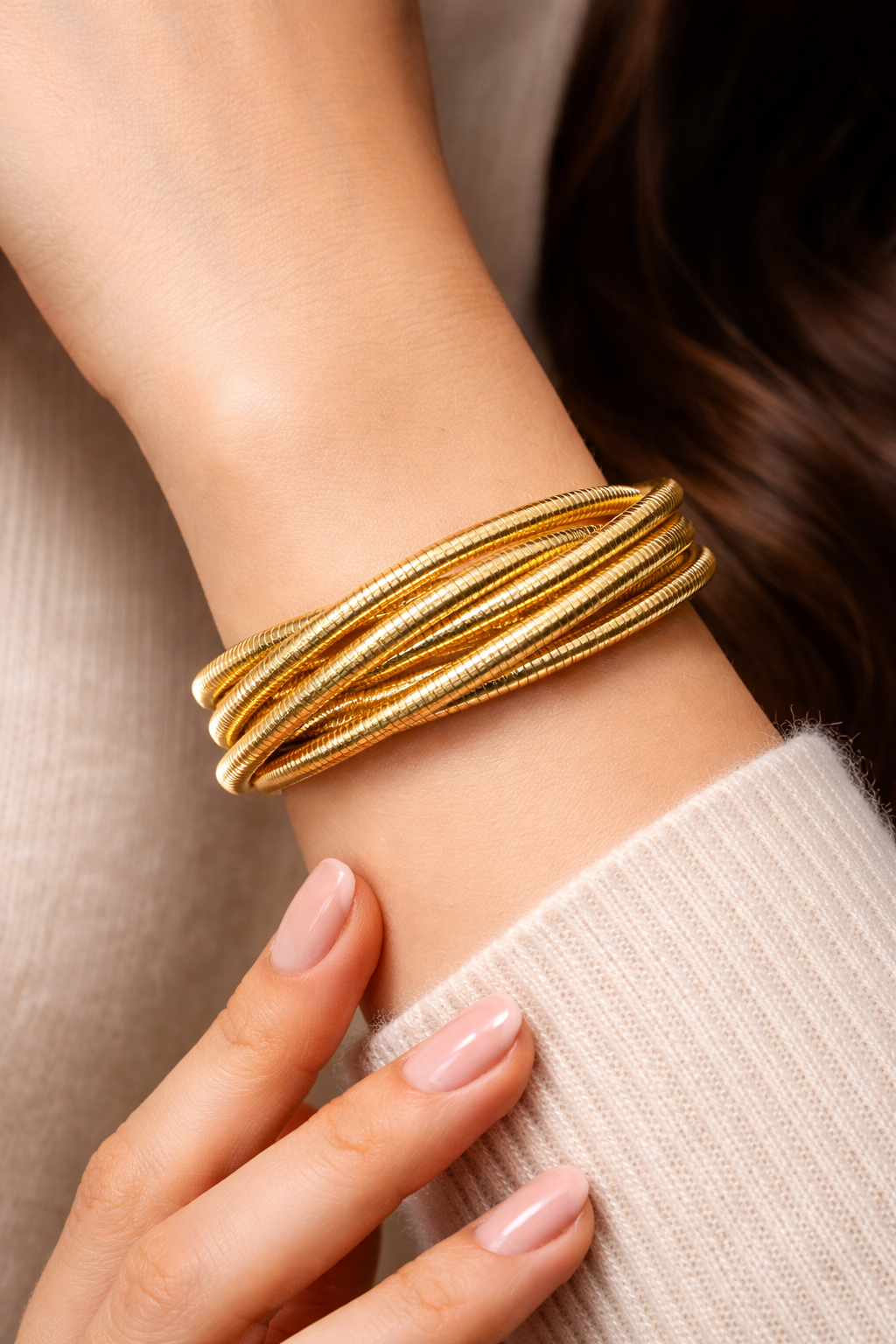 Anti-Tarnish Adjustable Stretchable Gold Band Bracelet